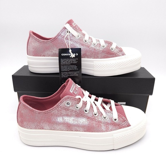 Converse Shoes - Chuck Taylor Womens 9 All Star Lift OX Platform Suede Shimmer Low Top Pink Shoes
